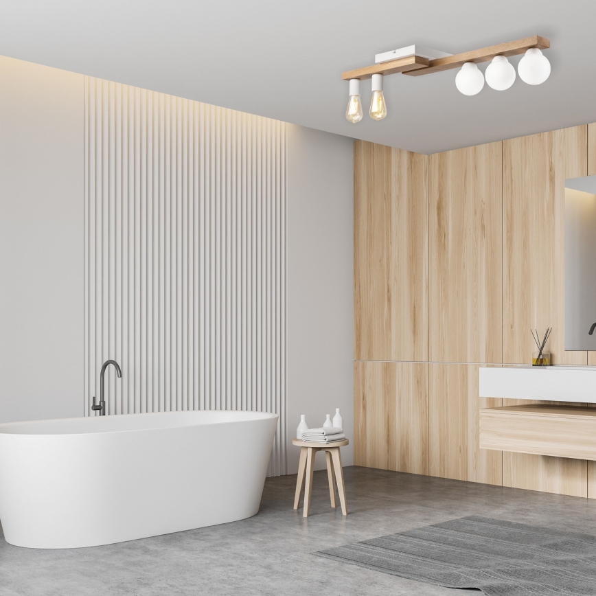 Candeeiro integrado MATTE 2xE27/15W/230V + 3xG9/5W/230V branco/carvalho