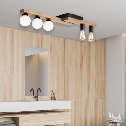 Candeeiro integrado MATTE 2xE27/15W/230V + 3xG9/5W/230V preto/carvalho