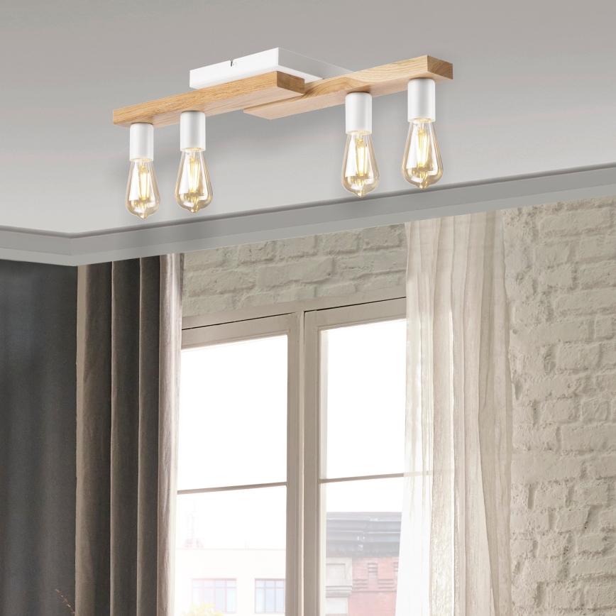 Candeeiro integrado MATTE 4xE27/15W/230V branco/carvalho