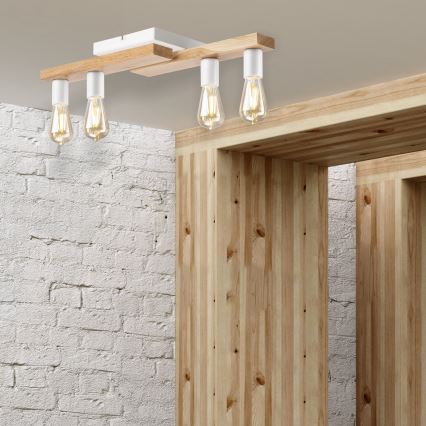 Candeeiro integrado MATTE 4xE27/15W/230V branco/carvalho