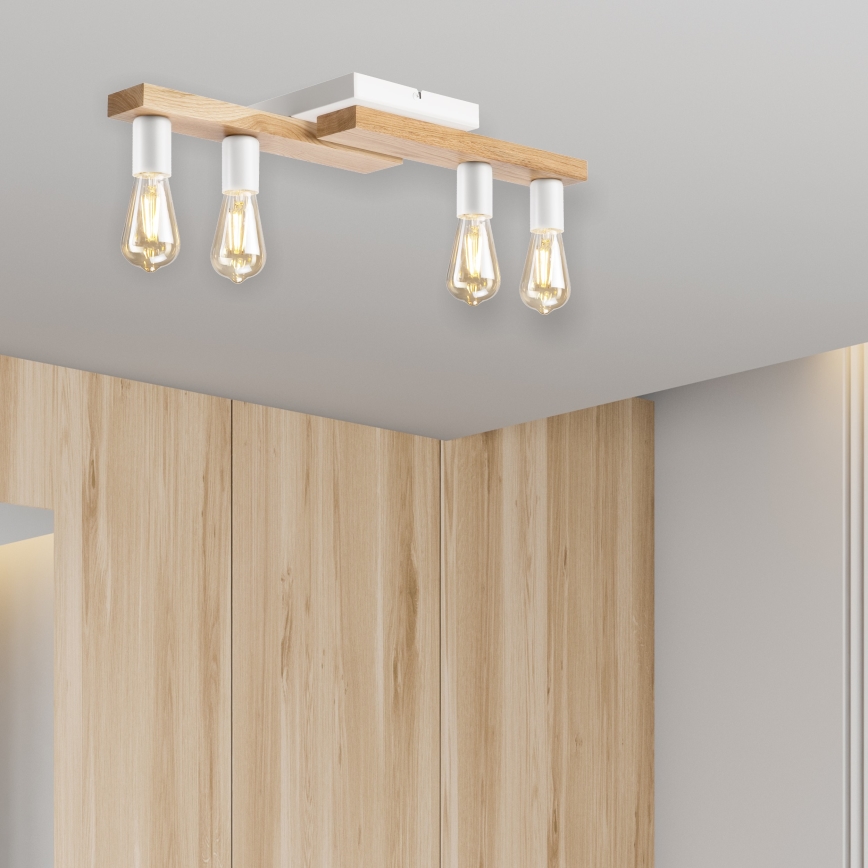 Candeeiro integrado MATTE 4xE27/15W/230V branco/carvalho