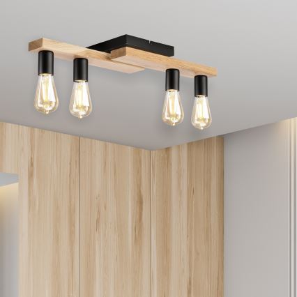 Candeeiro integrado MATTE 4xE27/15W/230V preto/carvalho