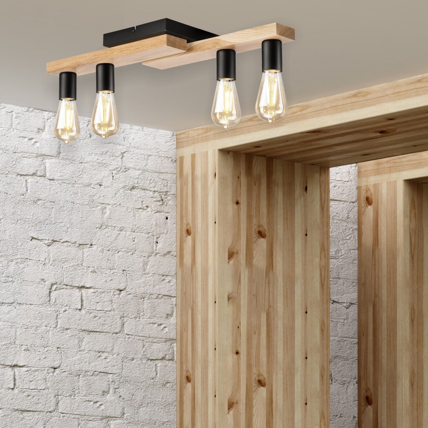 Candeeiro integrado MATTE 4xE27/15W/230V preto/carvalho