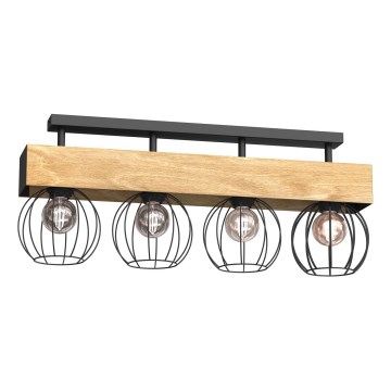 Candeeiro integrado MENTON 4xE27/15W/230V preto/castanho/carvalho