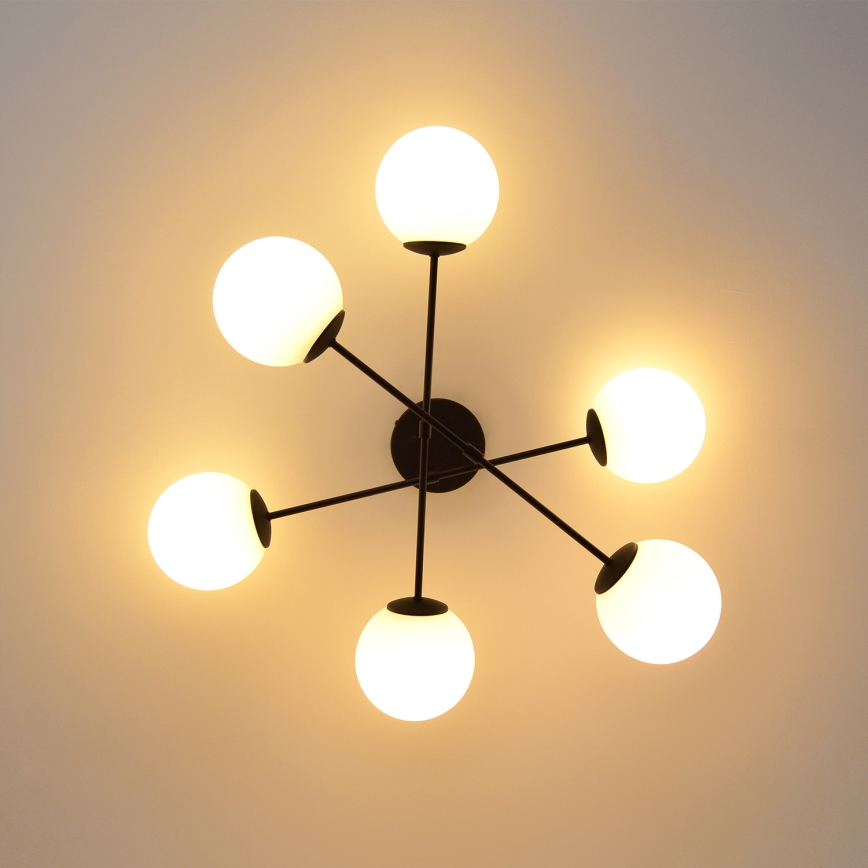 Candeeiro integrado MOON 6xE27/15W/230V preto