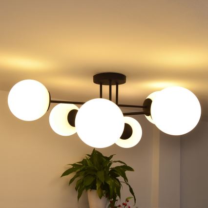 Candeeiro integrado MOON 6xE27/15W/230V preto