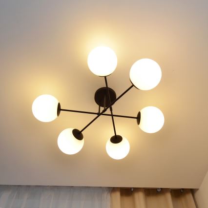 Candeeiro integrado MOON 6xE27/15W/230V preto