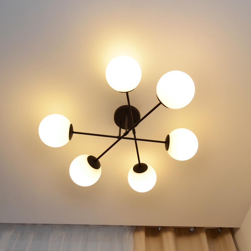 Candeeiro integrado MOON 6xE27/15W/230V preto