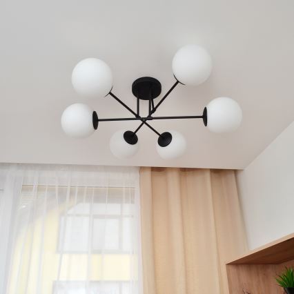 Candeeiro integrado MOON 6xE27/15W/230V preto