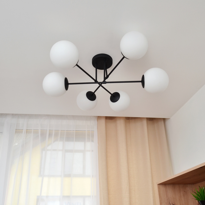 Candeeiro integrado MOON 6xE27/15W/230V preto