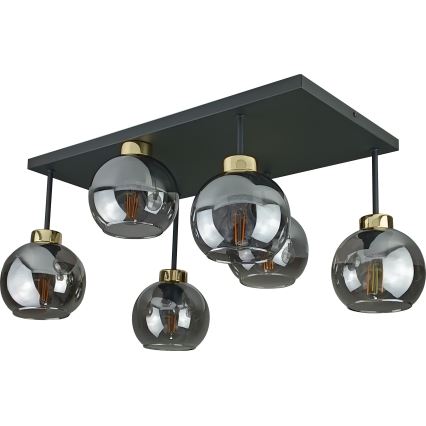 Candeeiro integrado NESSA 6xE27/60W/230V preto/dourado/fumado preto