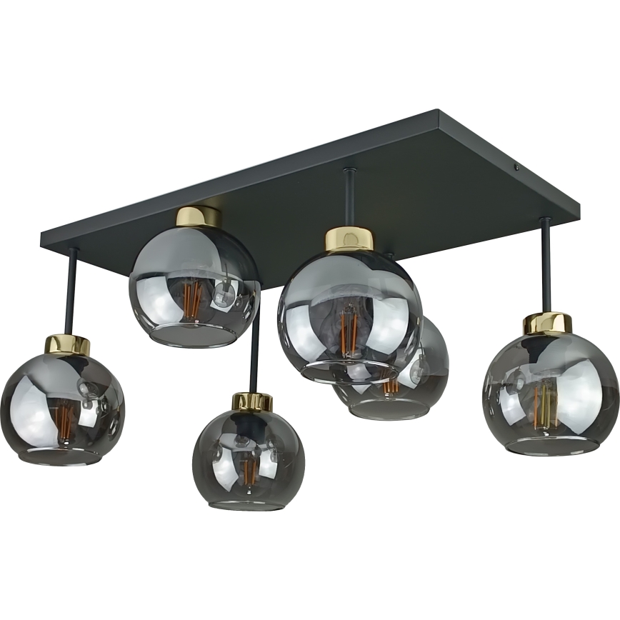 Candeeiro integrado NESSA 6xE27/60W/230V preto/dourado/fumado preto