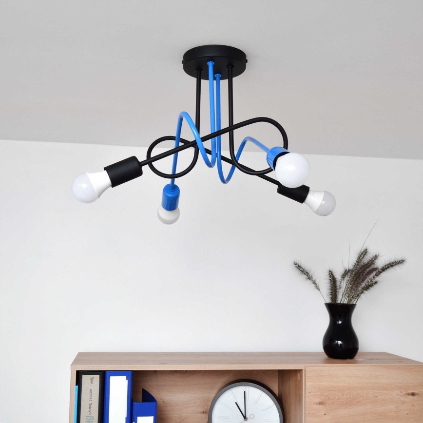 Candeeiro integrado OXFORD 4xE27/15W/230V preto/azul