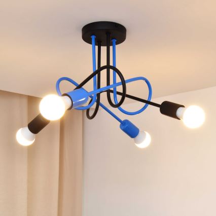 Candeeiro integrado OXFORD 4xE27/15W/230V preto/azul