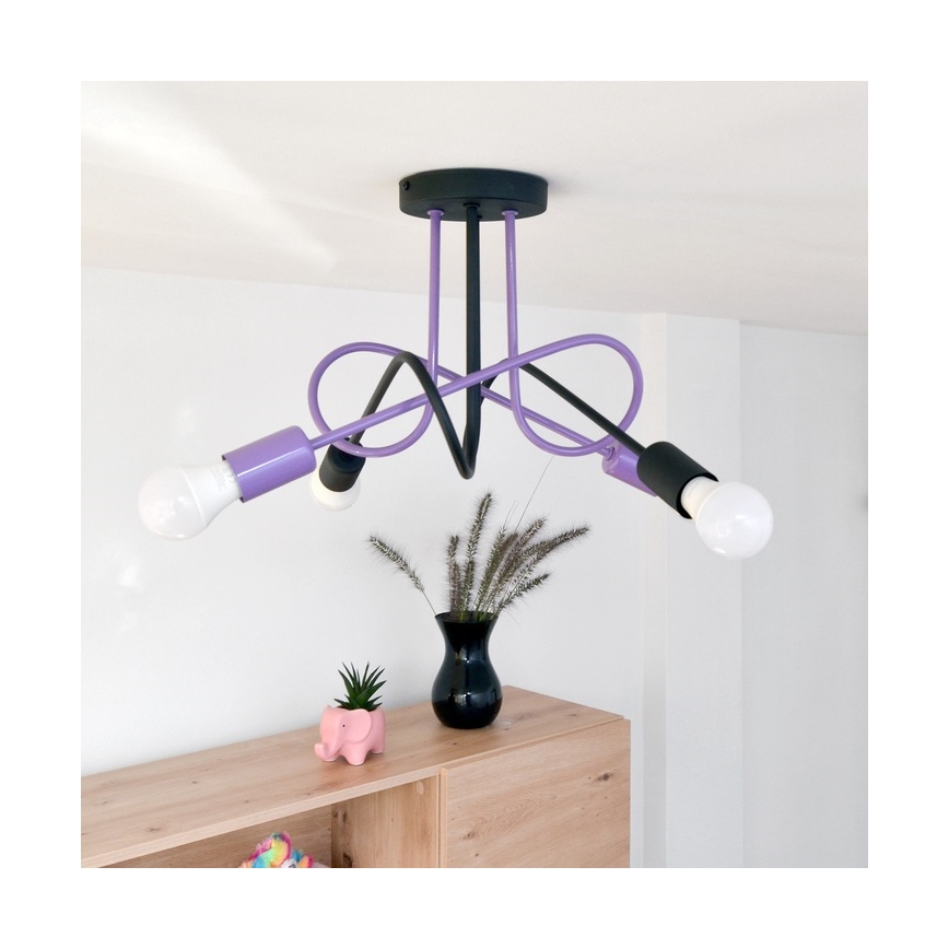 Candeeiro integrado OXFORD 4xE27/15W/230V preto/roxo