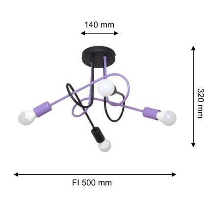 Candeeiro integrado OXFORD 4xE27/15W/230V preto/roxo