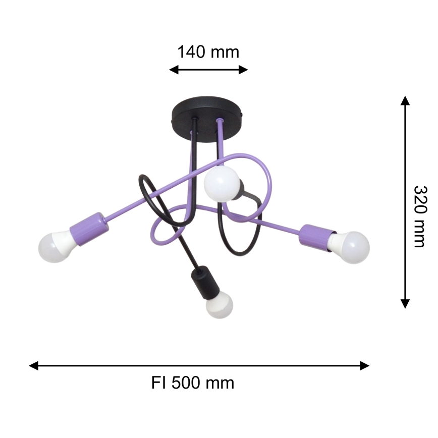 Candeeiro integrado OXFORD 4xE27/15W/230V preto/roxo