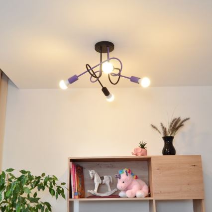 Candeeiro integrado OXFORD 4xE27/15W/230V preto/roxo