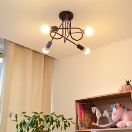 Candeeiro integrado OXFORD 4xE27/15W/230V preto/roxo