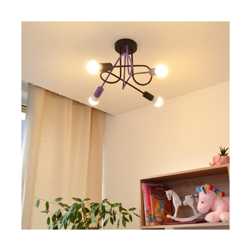 Candeeiro integrado OXFORD 4xE27/15W/230V preto/roxo