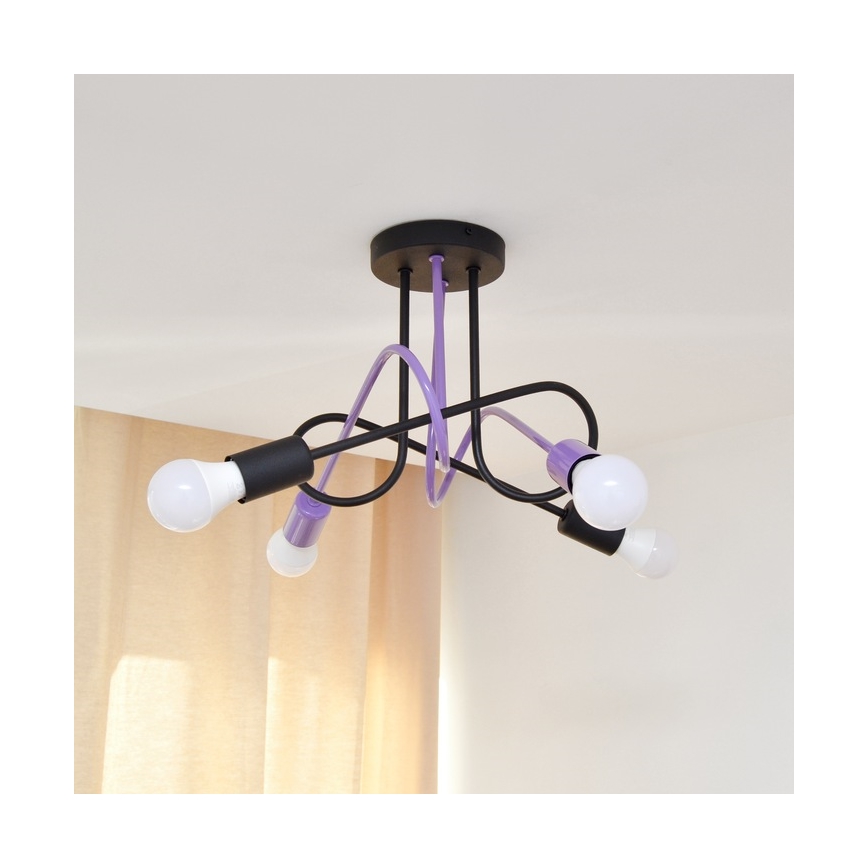 Candeeiro integrado OXFORD 4xE27/15W/230V preto/roxo