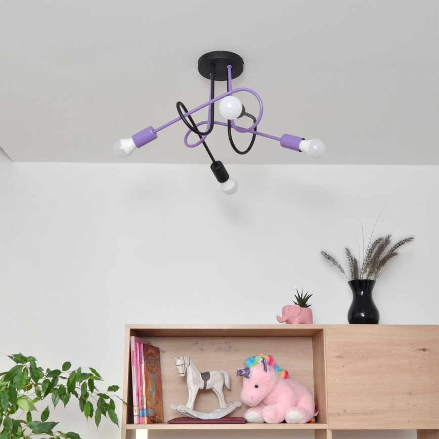 Candeeiro integrado OXFORD 4xE27/15W/230V preto/roxo