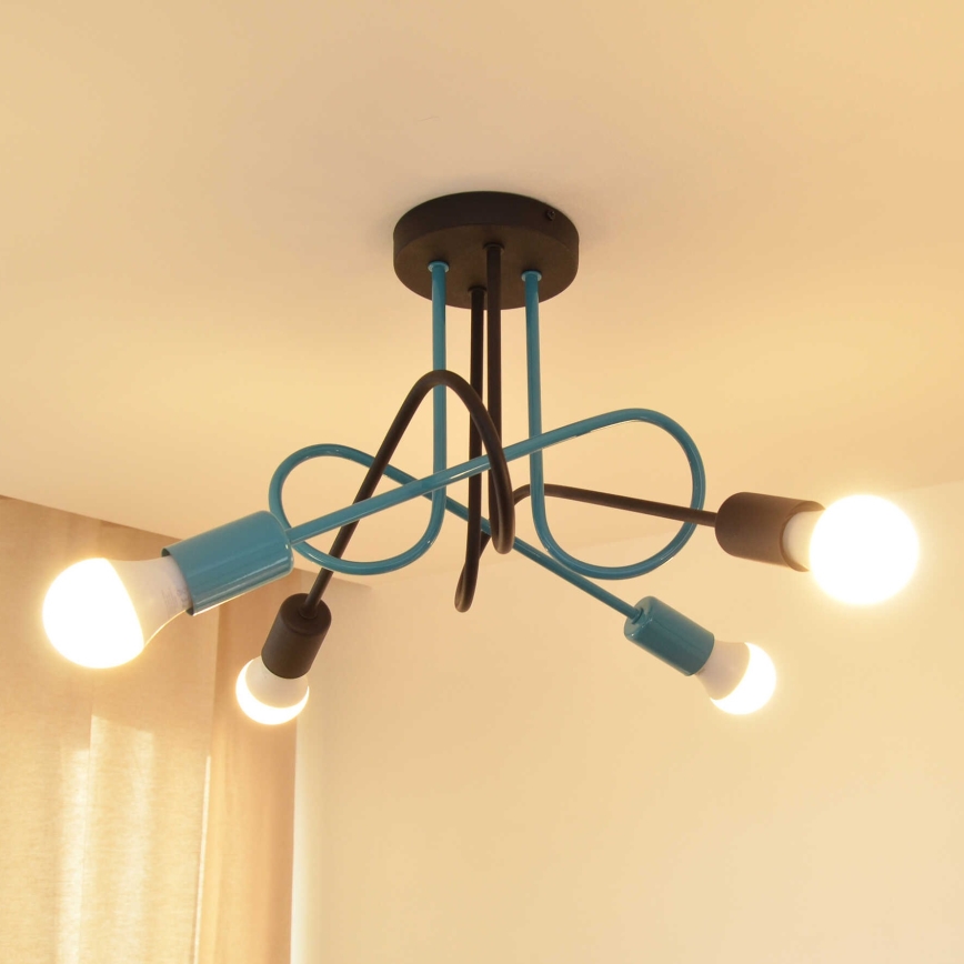 Candeeiro integrado OXFORD 4xE27/15W/230V preto/turquesa