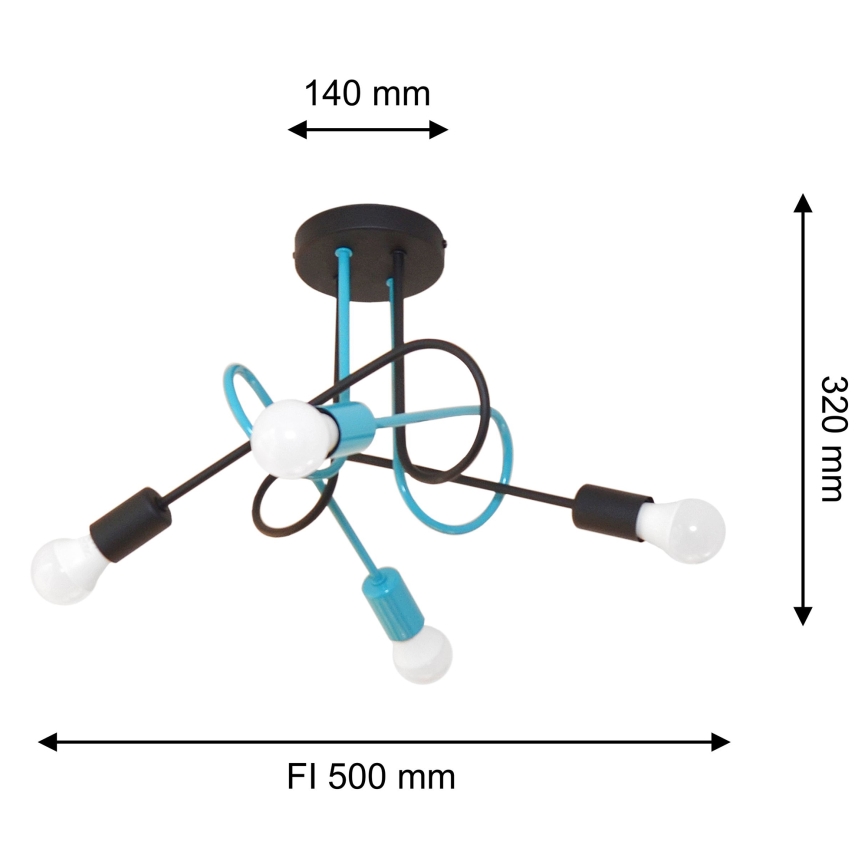 Candeeiro integrado OXFORD 4xE27/15W/230V preto/turquesa