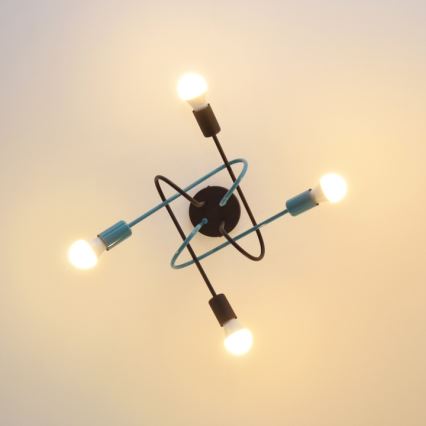 Candeeiro integrado OXFORD 4xE27/15W/230V preto/turquesa