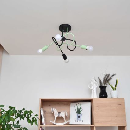 Candeeiro integrado OXFORD 4xE27/15W/230V preto/verde