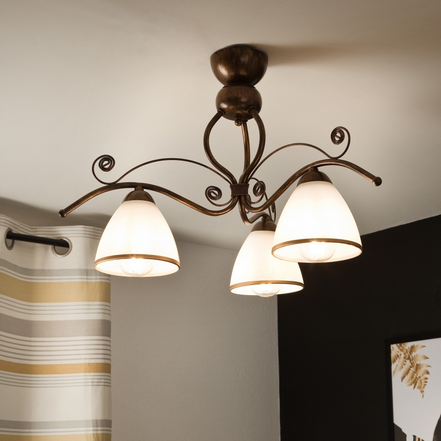 Candeeiro integrado RETRO 3xE27/60W/230V bronze pátina