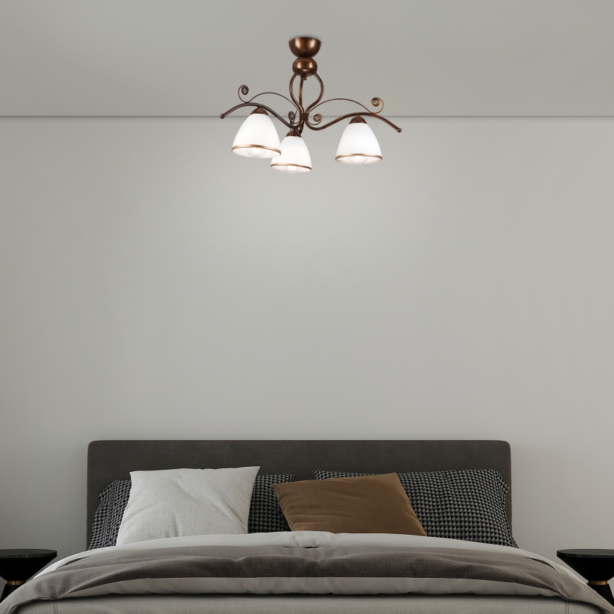 Candeeiro integrado RETRO 3xE27/60W/230V bronze pátina