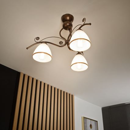 Candeeiro integrado RETRO 3xE27/60W/230V bronze pátina