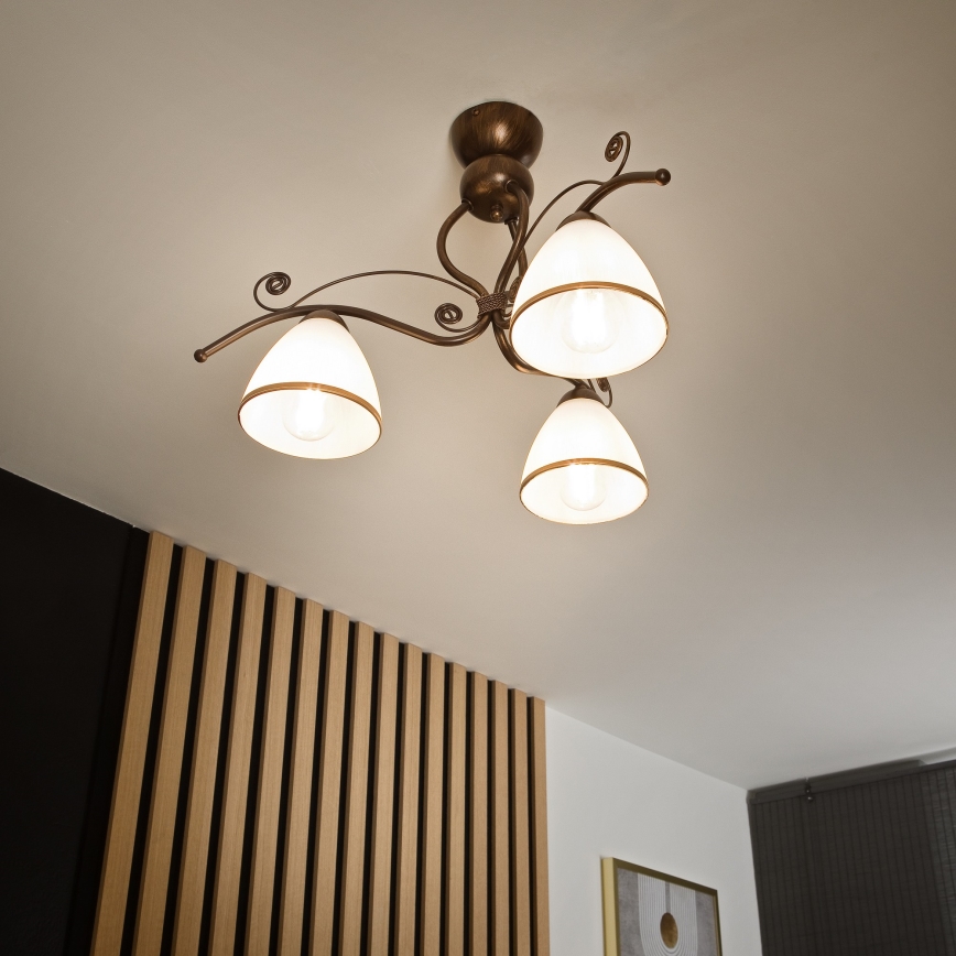 Candeeiro integrado RETRO 3xE27/60W/230V bronze pátina