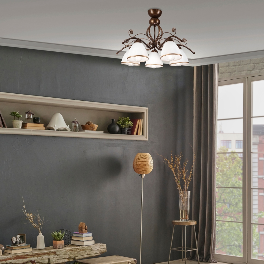 Candeeiro integrado RETRO 5xE27/60W/230V bronze pátina