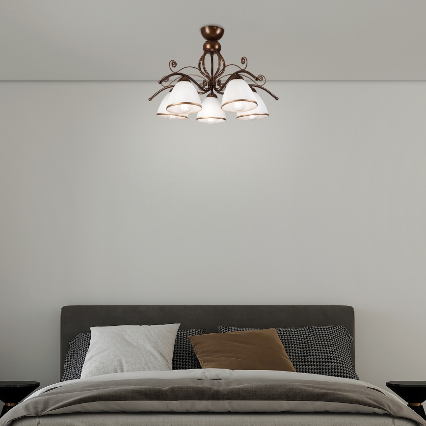 Candeeiro integrado RETRO 5xE27/60W/230V bronze pátina