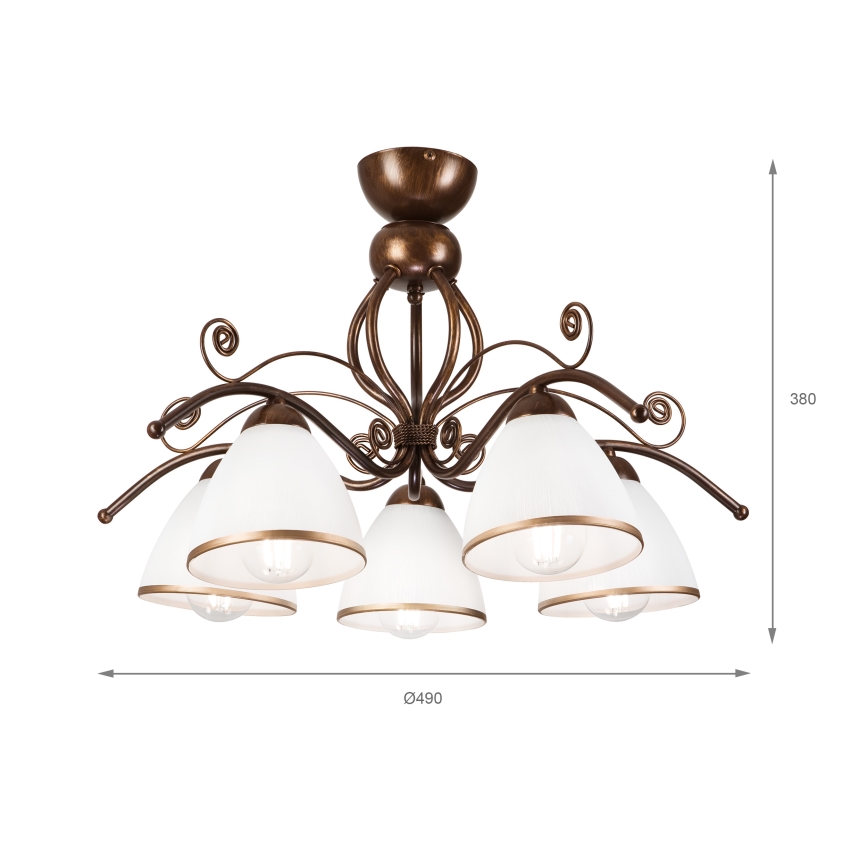 Candeeiro integrado RETRO 5xE27/60W/230V bronze pátina