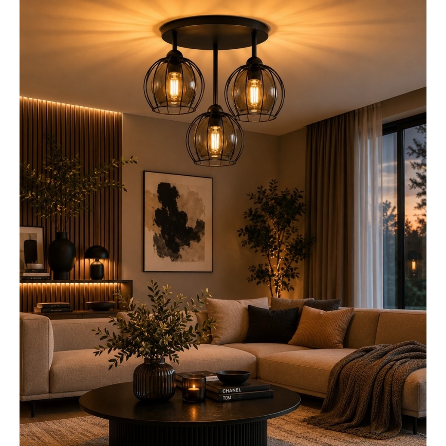 Candeeiro integrado SOLO BLACK 3xE27/60W/230V diâmetro 30 cm
