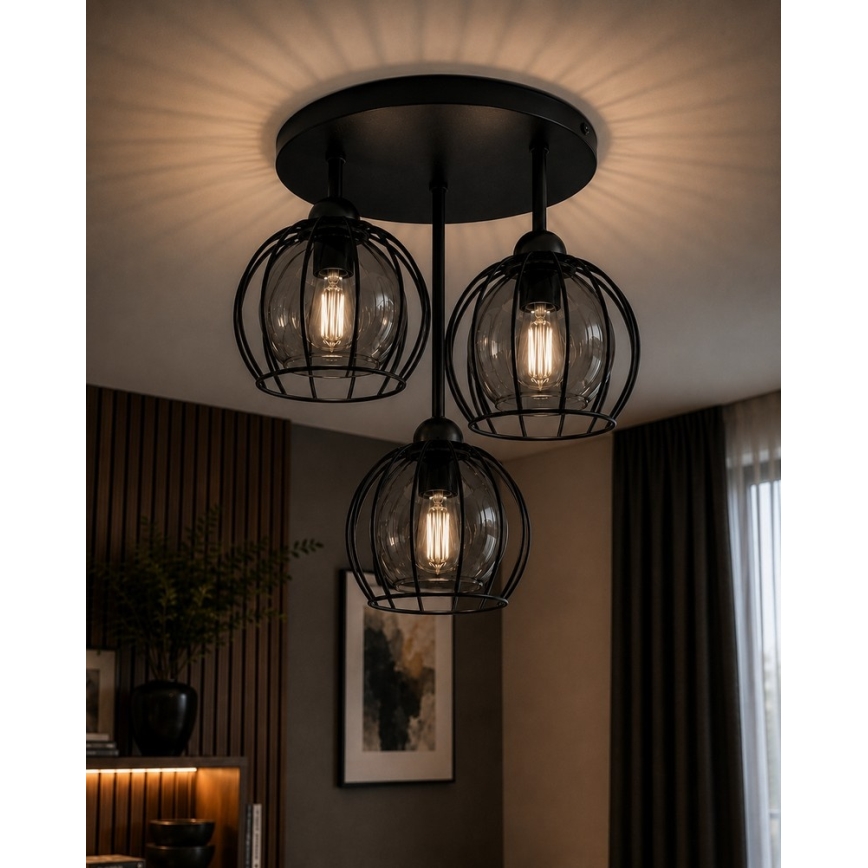Candeeiro integrado SOLO BLACK 3xE27/60W/230V diâmetro 30 cm