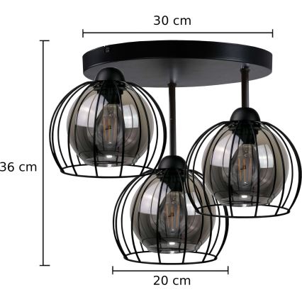 Candeeiro integrado SOLO BLACK 3xE27/60W/230V diâmetro 30 cm