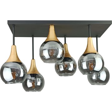 Candeeiro integrado SOMA 6xE27/60W/230V preto/dourado/fumado preto