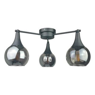 Candeeiro integrado STAR 3xE27/60W/230V preto/fumado preto