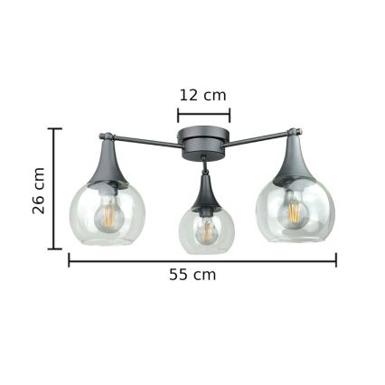 Candeeiro integrado STAR 3xE27/60W/230V preto/transparente
