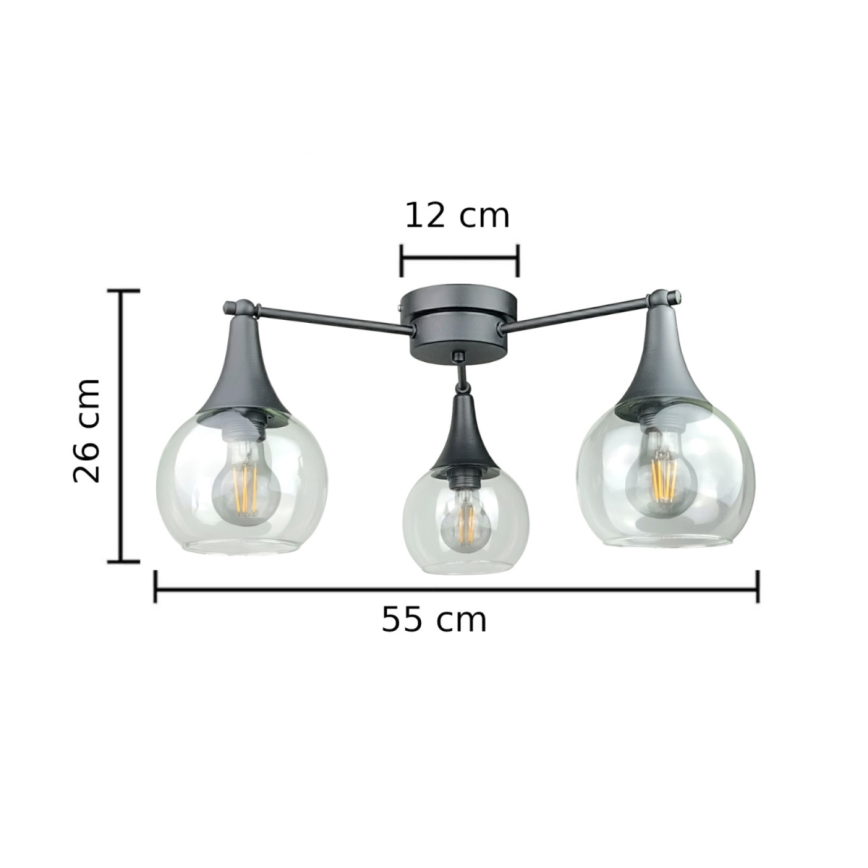 Candeeiro integrado STAR 3xE27/60W/230V preto/transparente