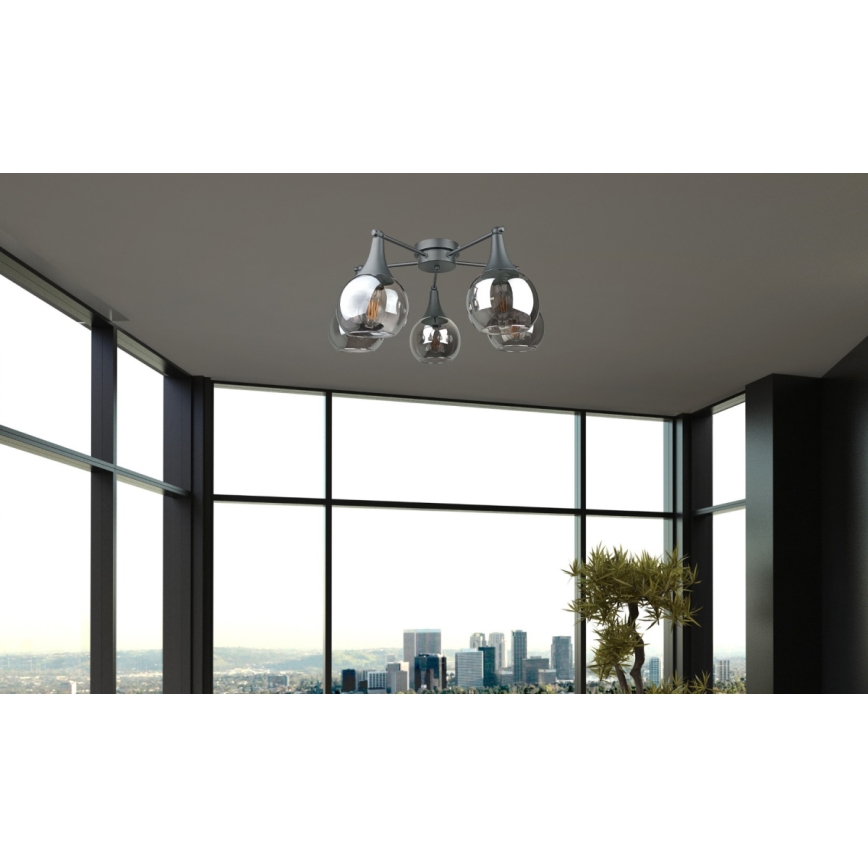 Candeeiro integrado STAR 5xE27/60W/230V preto/fumado preto