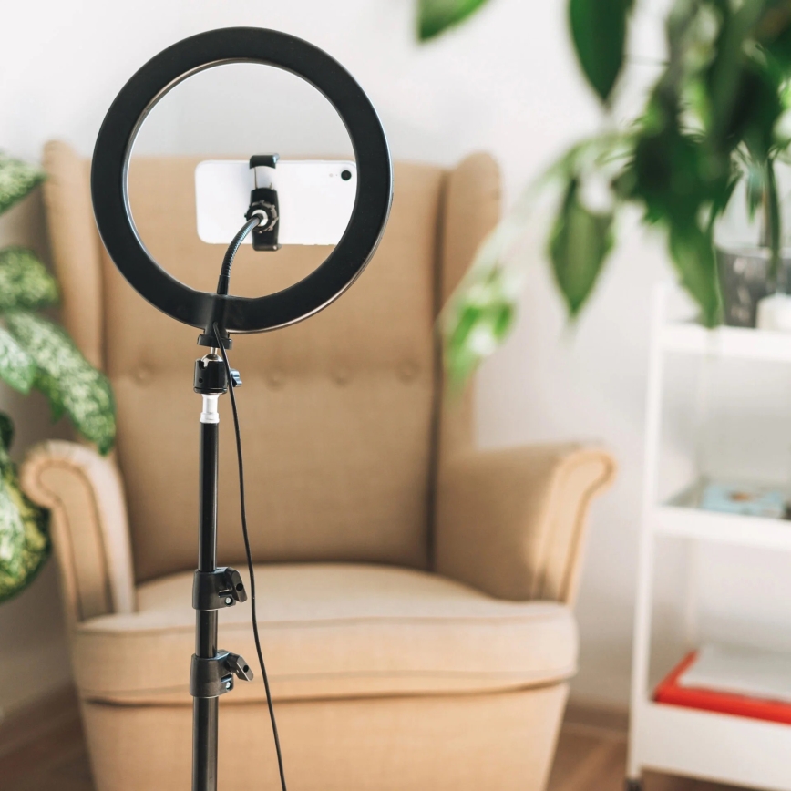 Candeeiro LED com regulação, tripé e suporte para vlogging LED/15W/5V 2700-6500K