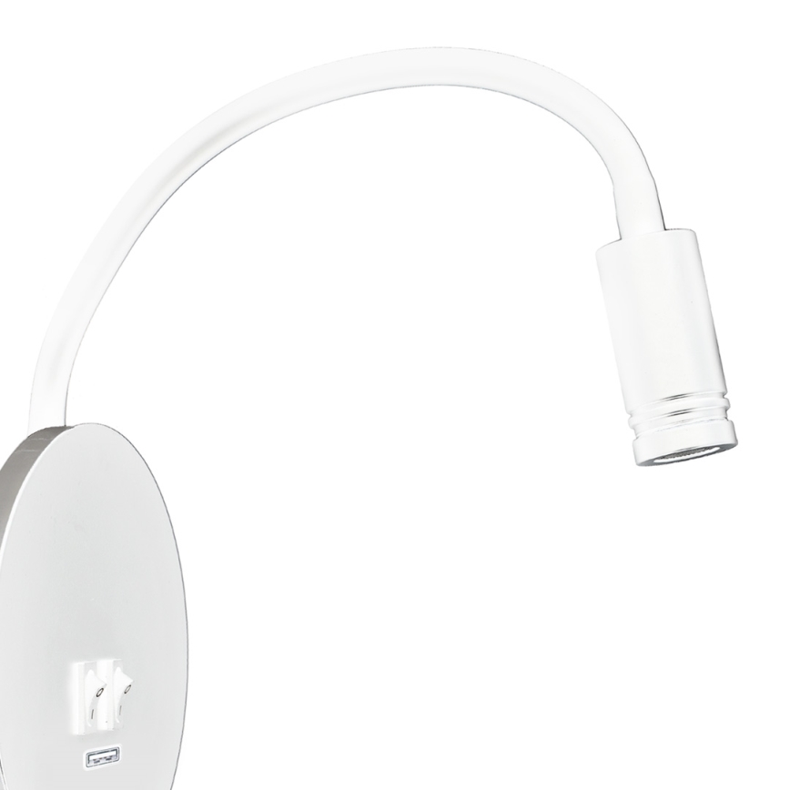 Candeeiro LED de parede flexível com USB BASE LED/8W+LED/2W/230V branco/prateado