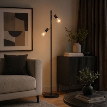 Candeeiro LED de pé 2xE27/7W/230V 2000K preto/dourado