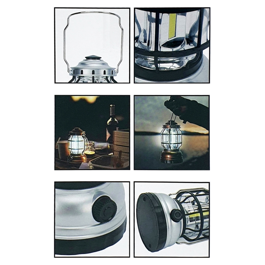 Candeeiro LED Portátil para acampar com regulação 3xLED/3W/3xAA IPX4 dourado