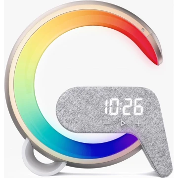 Candeeiro LED RGB com regulação, despertador e carregamento Qi 30W/230V dourado